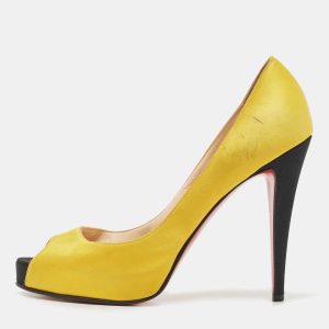 Christian Louboutin Yellow Satin Flo Platform Peep Toe Pumps Size 40, Pumps - Luxury Closet catalog