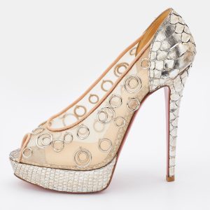 Christian Louboutin Python and Mesh Rings Pierce 140 Peep Toe Platform Pumps Size 38, Pumps - Luxury Closet catalog