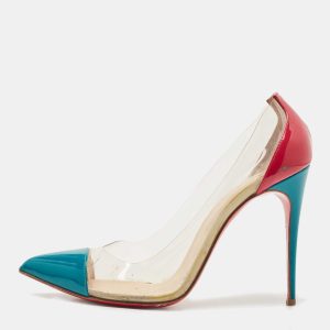 Christian Louboutin Pink/Green Patent Leather and PVC Debout Pointed Toe Pumps Size 38.5, Pumps - Luxury Closet catalog