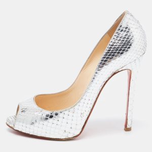 Christian Louboutin Silver Python Flo Peep Toe Pumps Size 37, Pumps - Luxury Closet catalog