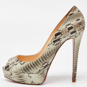 Christian Louboutin Grey Watersnake Leather Lady Peep Pumps Size 40, Pumps - Luxury Closet catalog