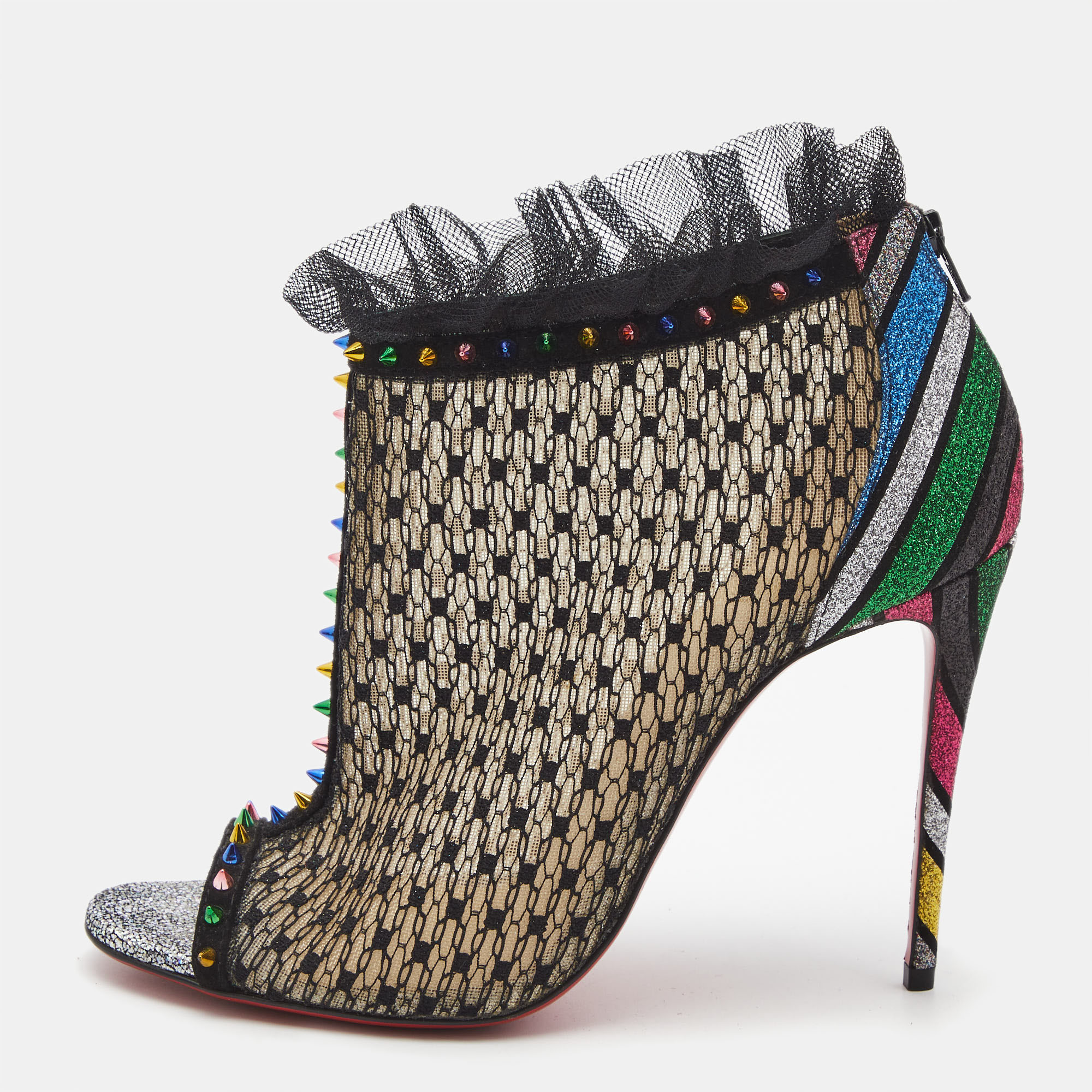 Christian Louboutin Multicolor Mesh and Lace Juliettra Ankle Boots Size 37, Boots - Luxury Closet catalog