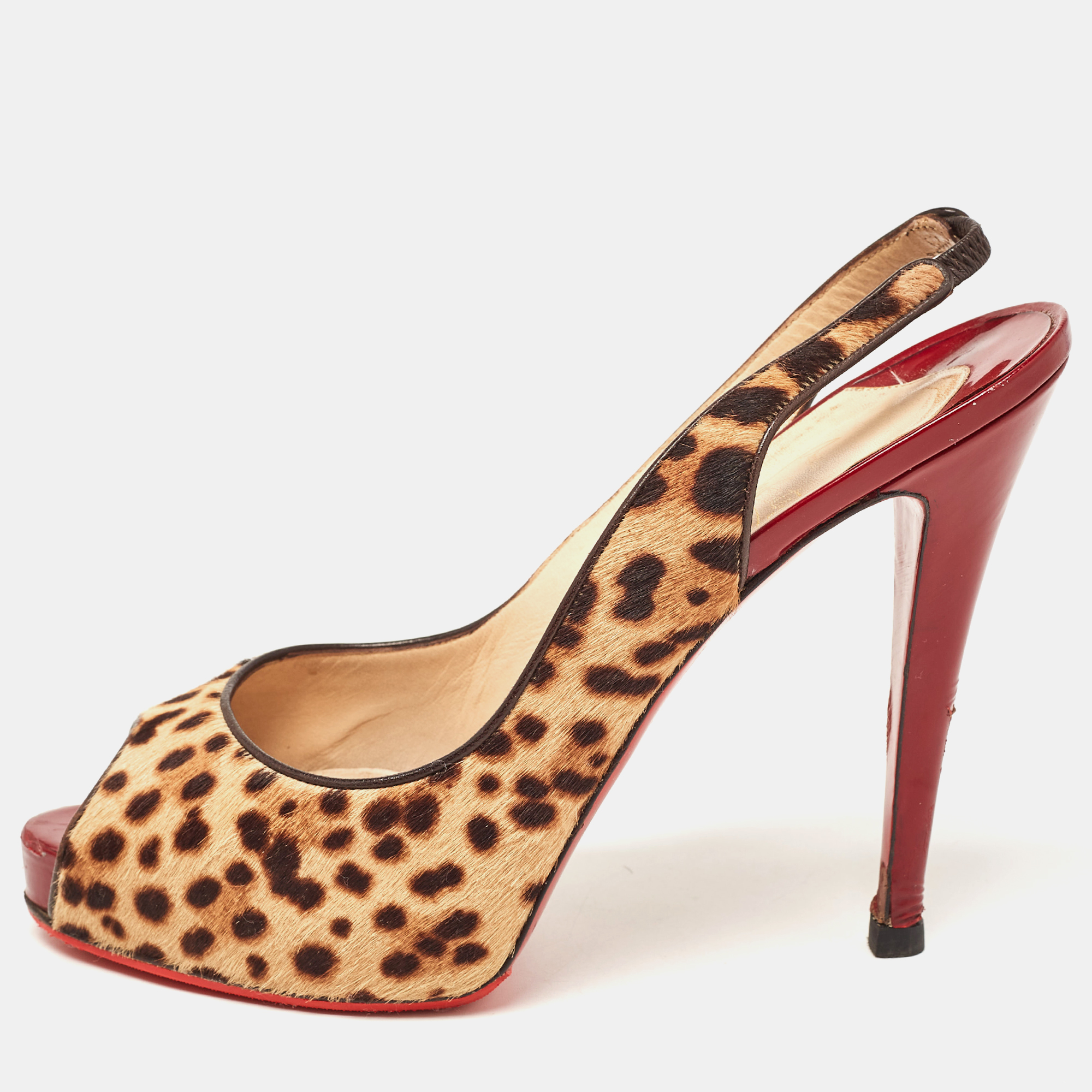 Christian Louboutin Beige/Brown Leopard Print Calf Hair No Prive Slingback Pumps Size 41, Pumps - Luxury Closet catalog
