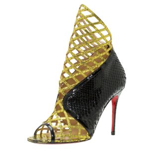 Christian Louboutin Black and Gold Python Bougliona Cage Ankle Boots Size 38.5, Boots - Luxury Closet catalog