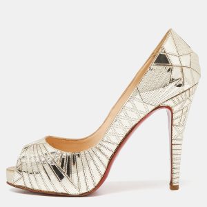 Christian Louboutin Gold PVC Peep Toe Art Deco Pumps Size 39, Pumps - Luxury Closet catalog