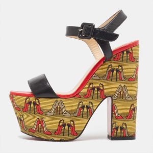 Christian Louboutin Black Leather Printed Platform Block Heel Ankle Strap Sandals Size 35, Sandals - Luxury Closet catalog