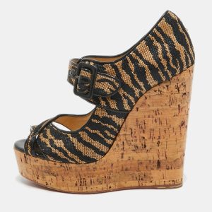 Christian Louboutin Black/Beige Canvas Melisa Cork Wedge Pumps Size 38, Pumps - Luxury Closet catalog