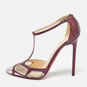 Christian Louboutin Metallic Purple Leather and Mesh T-Strap Pumps Size 37.5, Pumps - Luxury Closet catalog