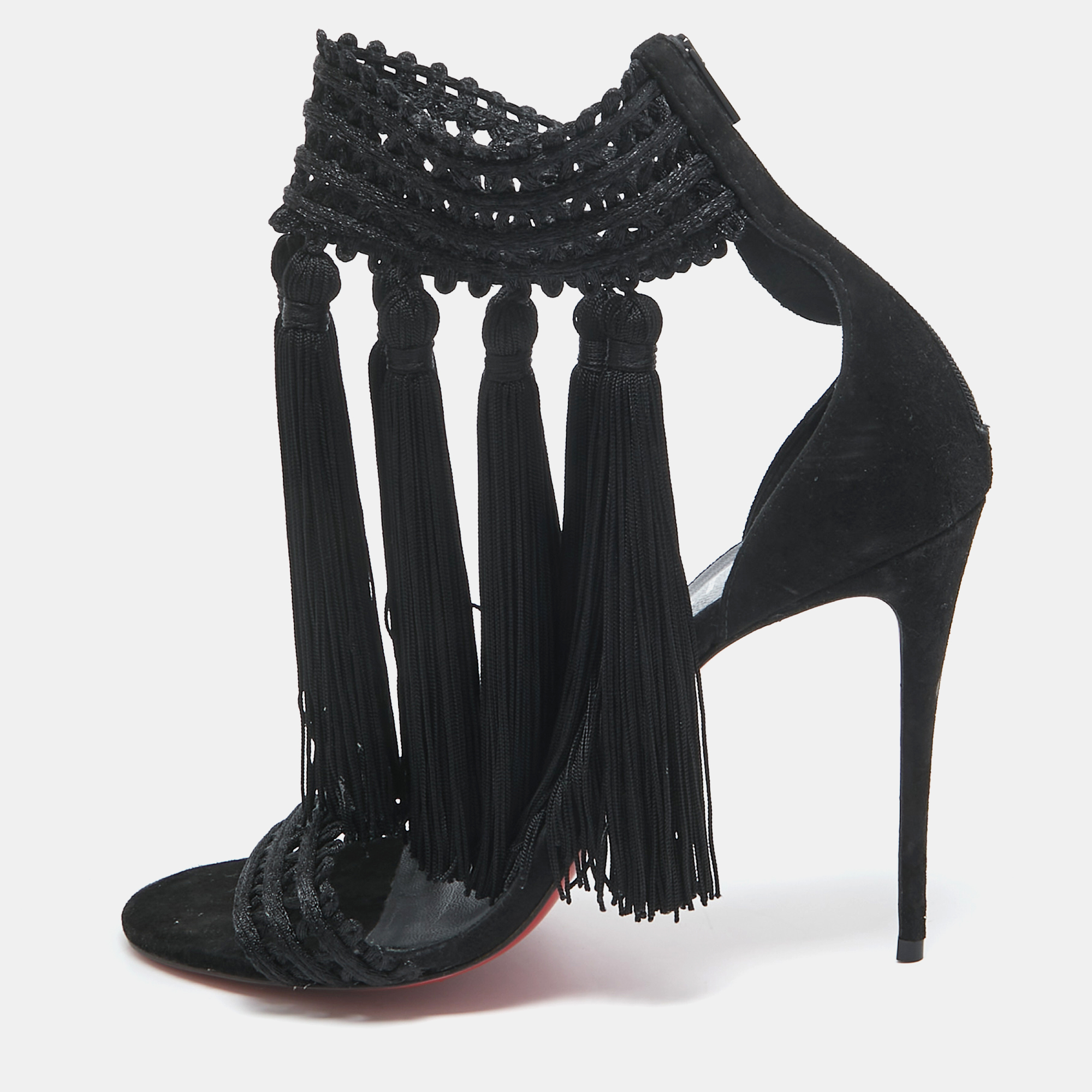 Christian Louboutin Black Lace and Suede Palma Macrame Sandals Size 40, Sandals - Luxury Closet catalog