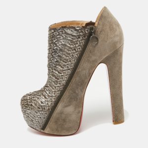 Christian Louboutin Metallic Python and Suede 4A Booties Size 38.5, Boots - Luxury Closet catalog