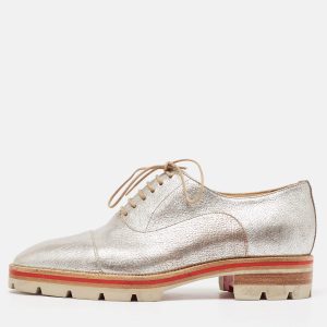 Christian Louboutin Silver Textured Leather Hubertus Donna Lace Up Oxfords Size 36, Shoes - Luxury Closet catalog
