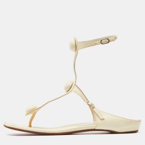Christian Louboutin Cream Leather Thong Ankle Strap Flat Sandals Size 38.5, Sandals - Luxury Closet catalog