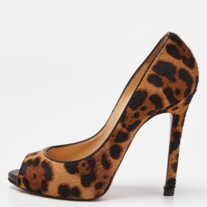 Christian Louboutin Brown/Beige Leopard Print Calf Hair Flo Pumps Size 35.5, Pumps - Luxury Closet catalog