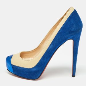 Christian Louboutin Blue/Light Yellow Suede and Leather Pumps Size 36, Pumps - Luxury Closet catalog