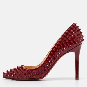 Christian Louboutin Dark Red Patent Leather Pigalle Spikes Pumps Size 36, Pumps - Luxury Closet catalog