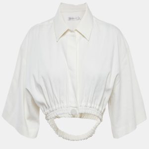 Christopher Esber Ivory Linen Blend Shirt Style Crop Top S, Shirts & Tops - Luxury Closet catalog