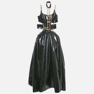 Christopher Kane Black Faux Leather Cut-Out Strap Detail Maxi Dress S, Dresses - Luxury Closet catalog