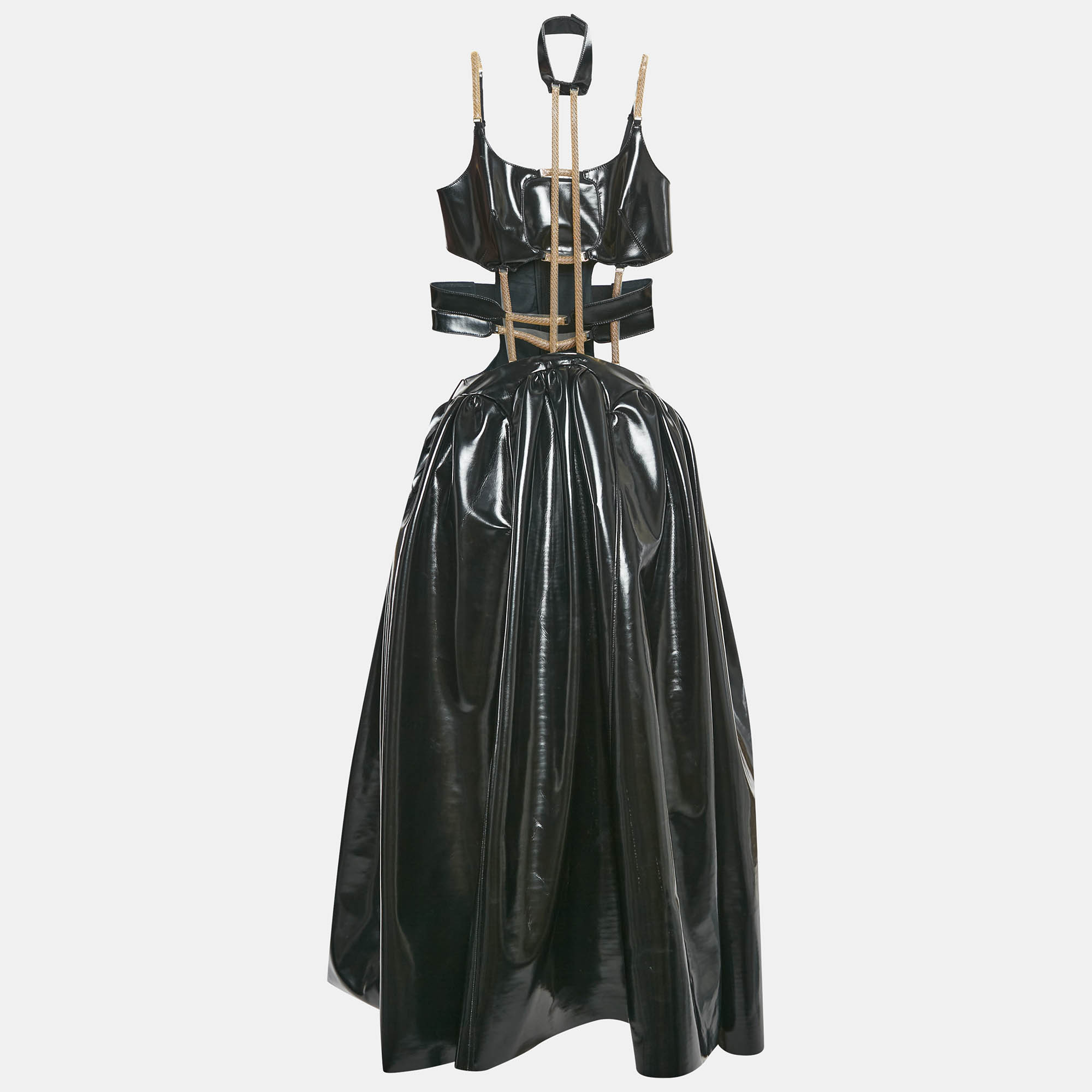 Christopher Kane Black Faux Leather Cut-Out Strap Detail Maxi Dress S, Dresses - Luxury Closet catalog