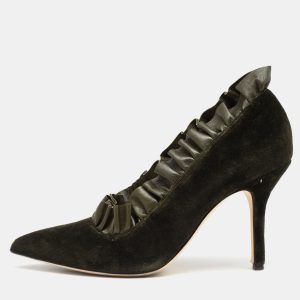 Christopher Kane Army Green Velvet and Ruffled Leather Pumps Size 40, Pumps - Luxury Closet catalog