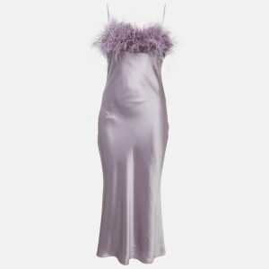 Cinq &agrave; Sept Purple Satin Silk Ostrich Feather Detail Cerise Slip Dress M, Dresses - Luxury Closet catalog