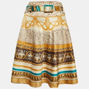 Class by Roberto Cavalli Cream Printed Satin Belted Skirt L, Skirts - Luxury Closet catalog