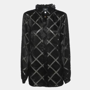 Class by Roberto Cavalli Black Diamond Pattern Chiffon Blouse M, Shirts & Tops - Luxury Closet catalog