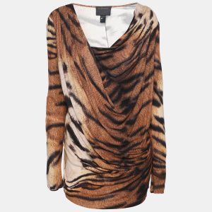 Class by Roberto Cavalli Beige Animal Print Knit Draped Top M, Shirts & Tops - Luxury Closet catalog
