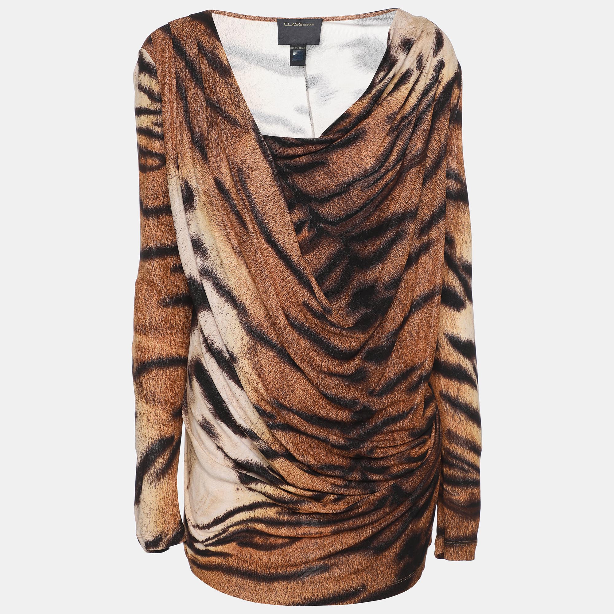 Class by Roberto Cavalli Beige Animal Print Knit Draped Top M, Shirts & Tops - Luxury Closet catalog