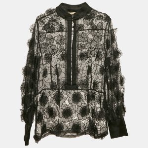 Class by Roberto Cavalli Black Organza Floral Applique and Cut-Out Sheer Blouse M, Shirts & Tops - Luxury Closet catalog