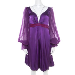 Class by Roberto Cavalli Purple Satin Embroidered Waist Detail Plunge Neck Dress M, Dresses - Luxury Closet catalog