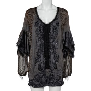 Class by Roberto Cavalli Grey Printed Jersey Overlay Sleeve Detailed Top L, Shirts & Tops - Luxury Closet catalog