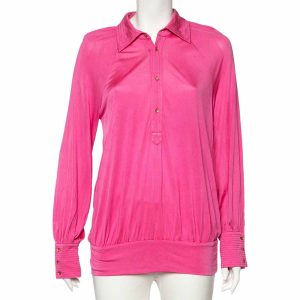 Class by Roberto Cavalli Pink Silk Knit Button Front Top M, Shirts & Tops - Luxury Closet catalog