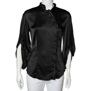 Class by Roberto Cavalli Black Silk Satin Button Front Top M, Shirts & Tops - Luxury Closet catalog
