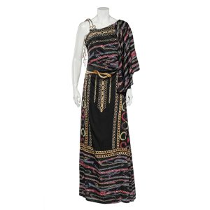 Cavalli Class Black Printed Satin Flared Sleeve Maxi Dress L, Dresses - Luxury Closet catalog