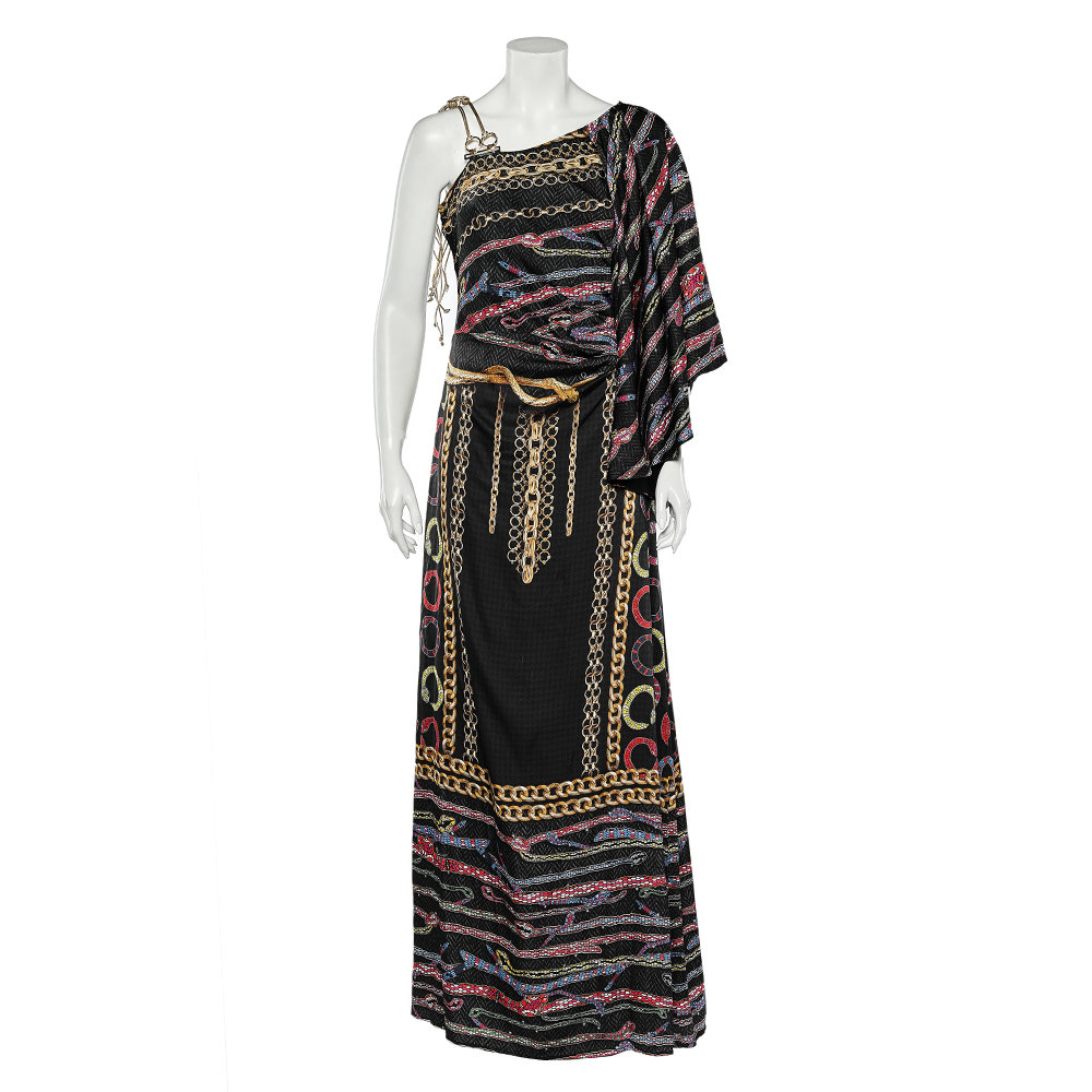 Cavalli Class Black Printed Satin Flared Sleeve Maxi Dress L, Dresses - Luxury Closet catalog