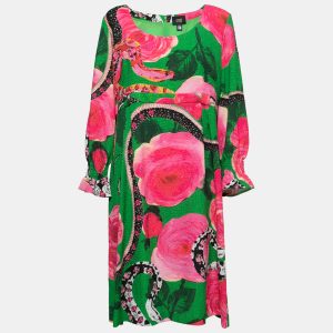 Class by Roberto Cavalli Green Floral Printed Textured Long Sleeve Dress L, Dresses - Luxury Closet catalog