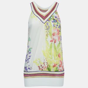 Class by Roberto Cavalli Multicolor Floral Print Silk V-Neck Sleeveless Top S, Shirts & Tops - Luxury Closet catalog