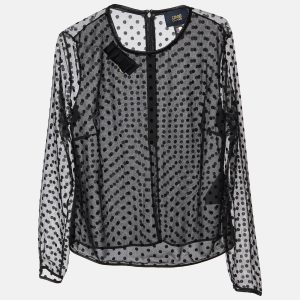Class by Roberto Cavalli Black Flock Dotted Tulle Sheer Blouse M, Shirts & Tops - Luxury Closet catalog