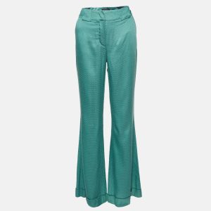 Class by Roberto Cavalli Green Textured Satin Flared Trousers M, Clothing - Luxury Closet catalog