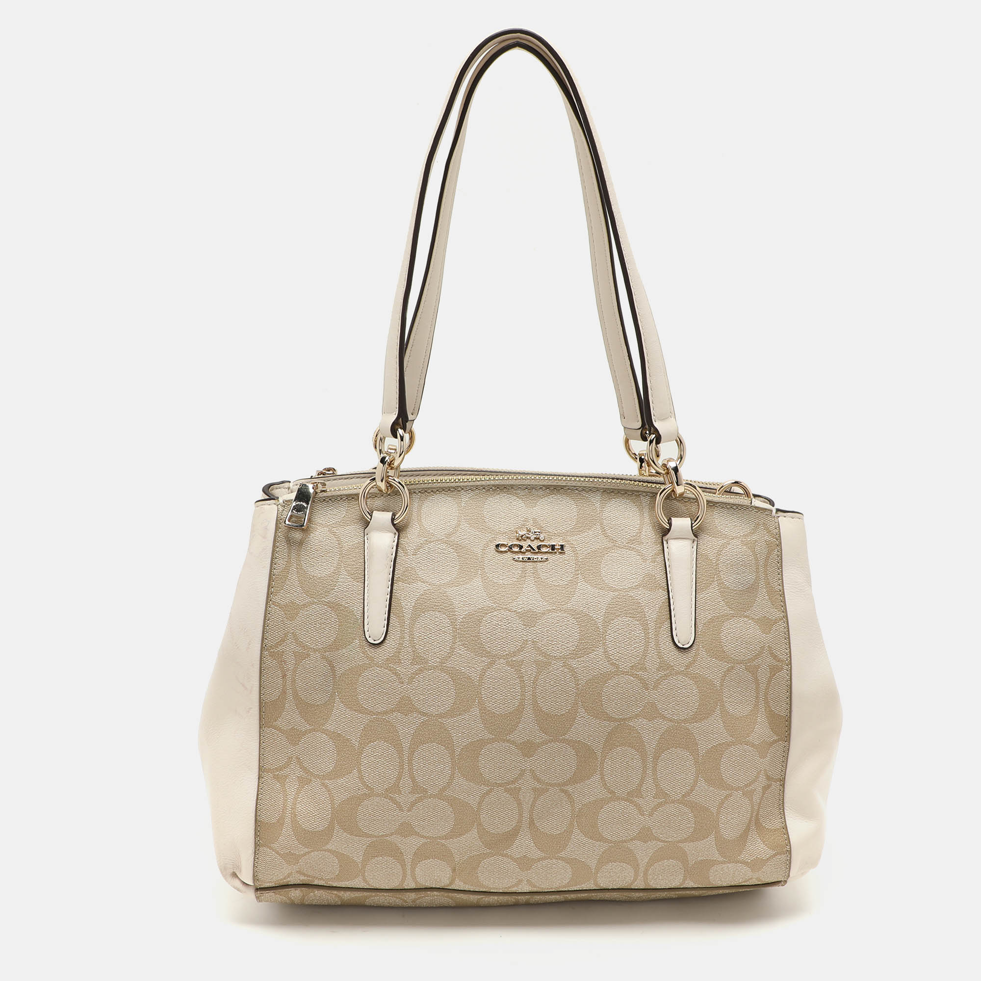 Coach Beige/Off White Signature Coated Canvas and Leather Christie Carryall Satchel, Satchels - Luxury Closet catalog