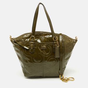 Coach Olive Green Op Art Embossed Patent Leather Madison Satchel, Satchels - Luxury Closet catalog