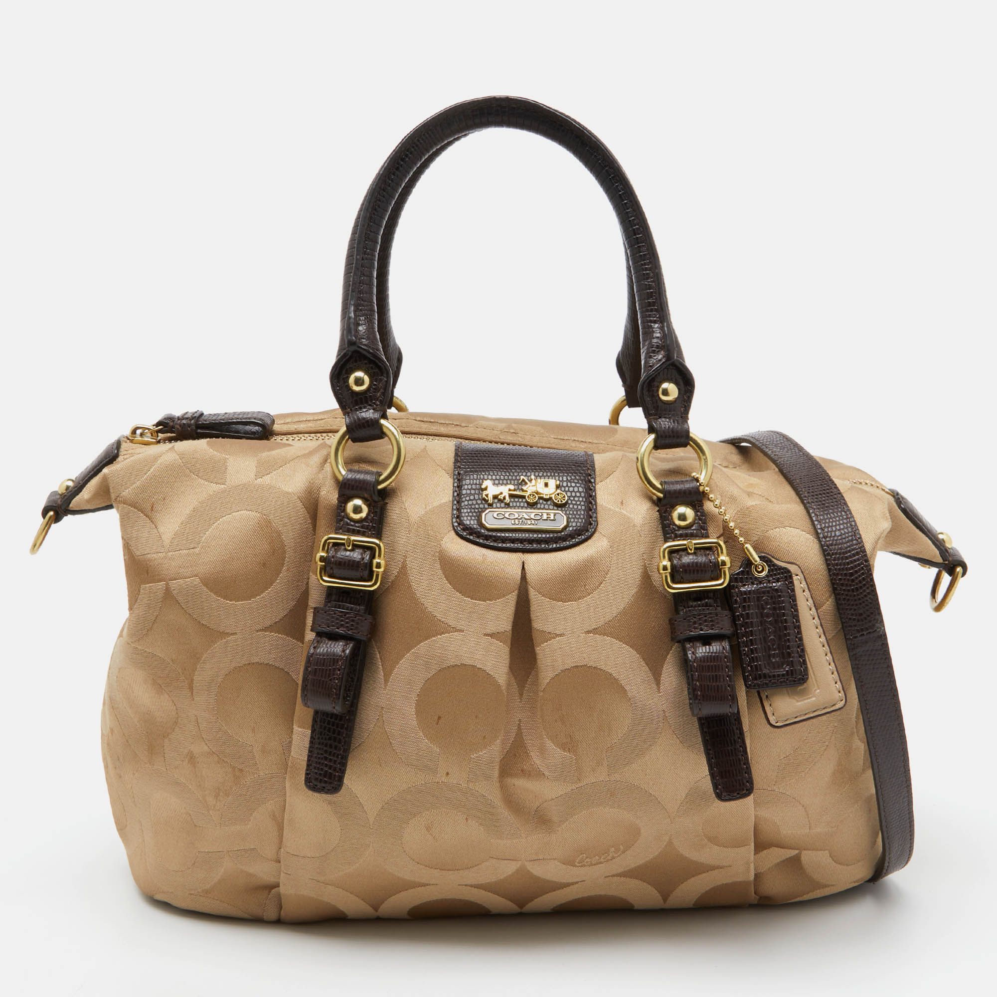 Coach Beige/Brown Signature Canvas and Lizard Embossed Leather Madison Juliette Satchel, Satchels - Luxury Closet catalog