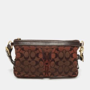 Coach Dark Brown Signature Canvas Double Pocket Waist Bag, Handbags - Luxury Closet catalog