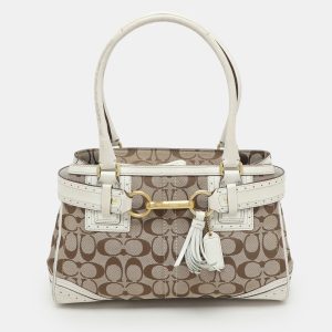 Coach Beige/White Signature Canvas and Leather Hampton Satchel, Satchels - Luxury Closet catalog