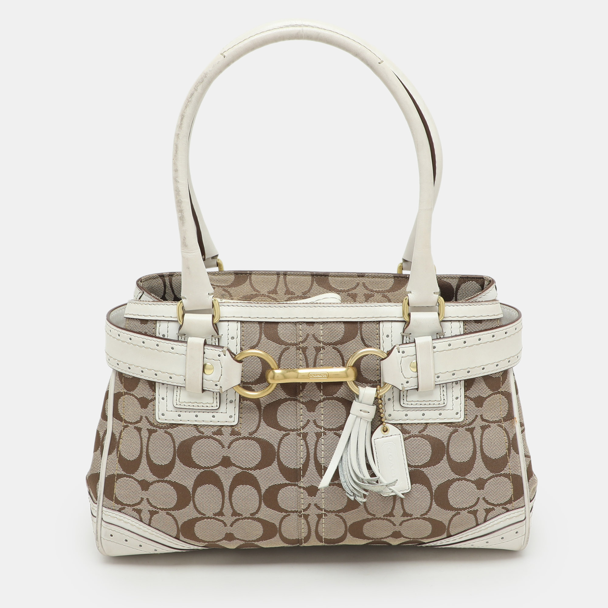 Coach Beige/White Signature Canvas and Leather Hampton Satchel, Satchels - Luxury Closet catalog