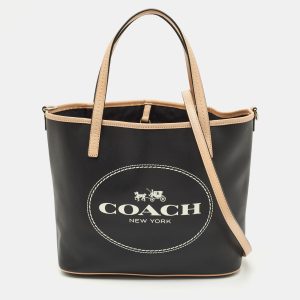 Coach Black/Tan Coated Canvas Small Metro Horse Carriage Shopper Tote, Tote Handbags - Luxury Closet catalog