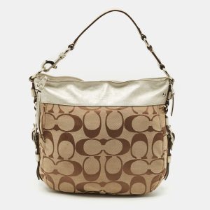 Coach Beige/Silver Signature Canvas and Leather Zoe Hobo, Shoulder Bags - Luxury Closet catalog