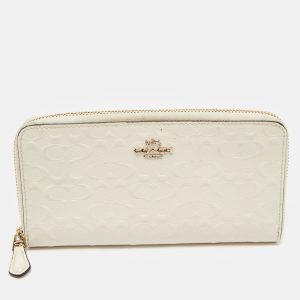 Coach White Signature Embossed Leather Long Zip Around Wallet, Wallets & Money Clips - Luxury Closet catalog