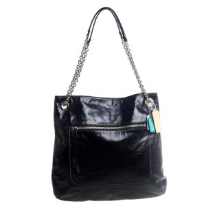 Coach Black Crackled Leather Chain Tote, Tote Handbags - Luxury Closet catalog