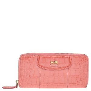 Coach Coral Pink Croc Embossed Leather Zip Around Wallet, Wallets & Money Clips - Luxury Closet catalog